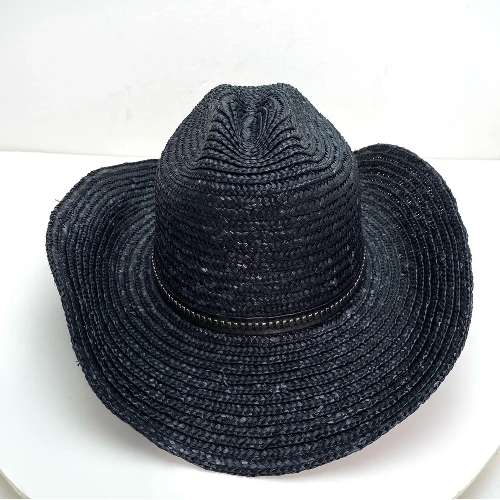 Free People Fame Straw Western Cowboy Hat In Black